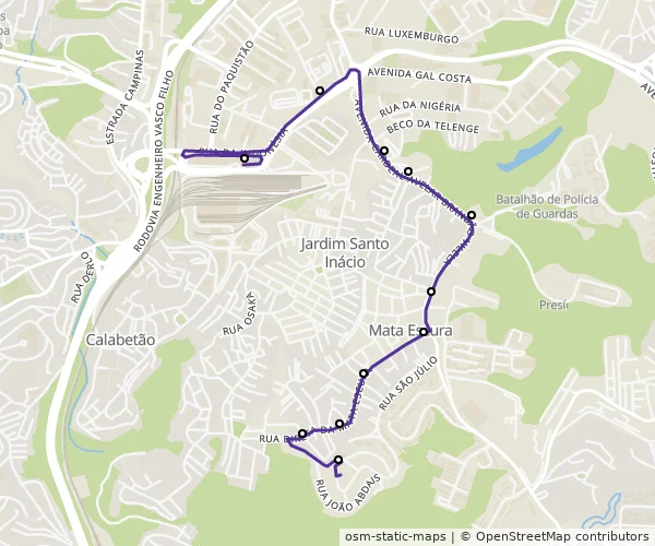 Mapa do itinerário da linha