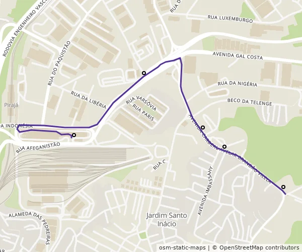Mapa do itinerário da linha