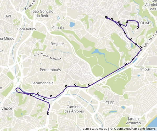 Mapa do itinerário da linha