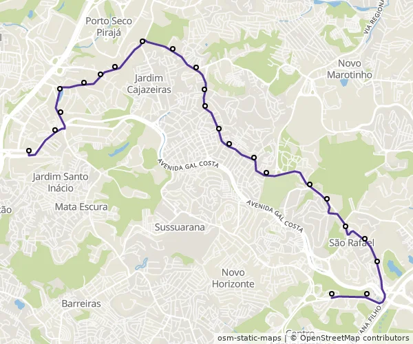 Mapa do itinerário da linha