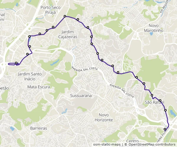 Mapa do itinerário da linha