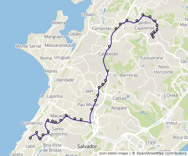 Mapa do itinerário da linha