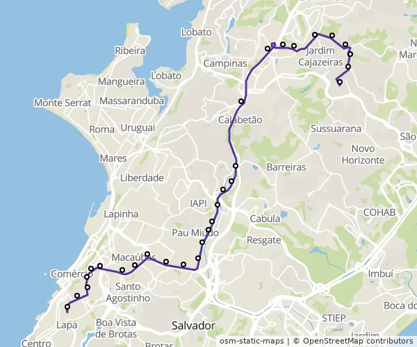Mapa do itinerário da linha