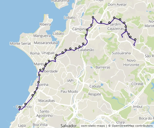 Mapa do itinerário da linha