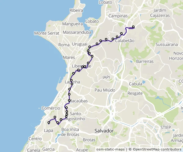 Mapa do itinerário da linha