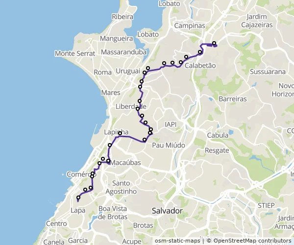 Mapa do itinerário da linha