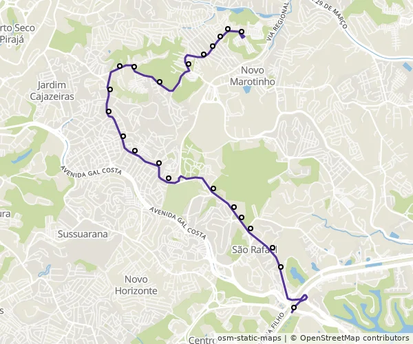 Mapa do itinerário da linha