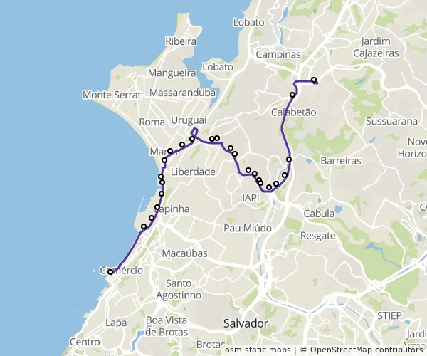 Mapa do itinerário da linha