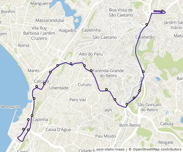 Mapa do itinerário da linha