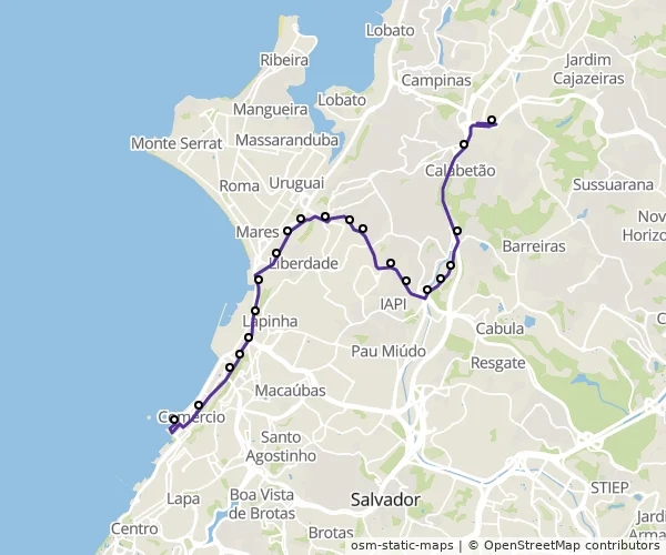 Mapa do itinerário da linha