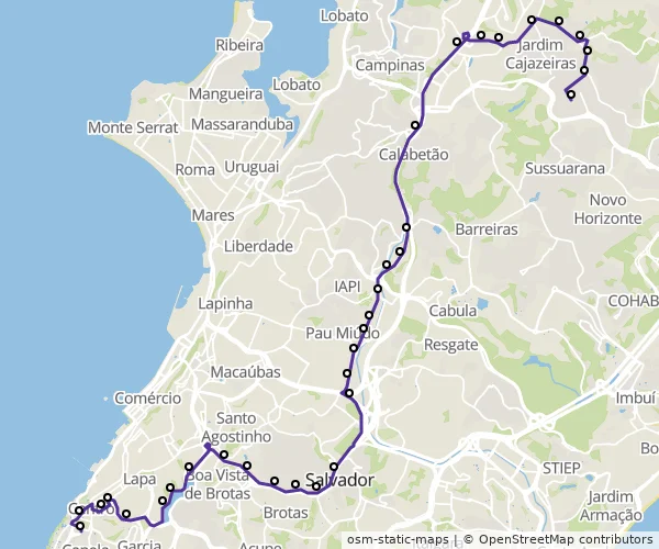 Mapa do itinerário da linha