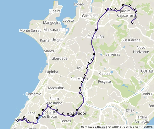 Mapa do itinerário da linha