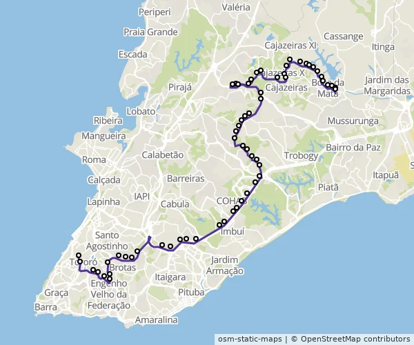 Mapa do itinerário da linha
