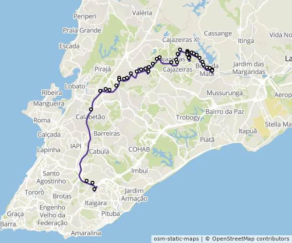 Mapa do itinerário da linha
