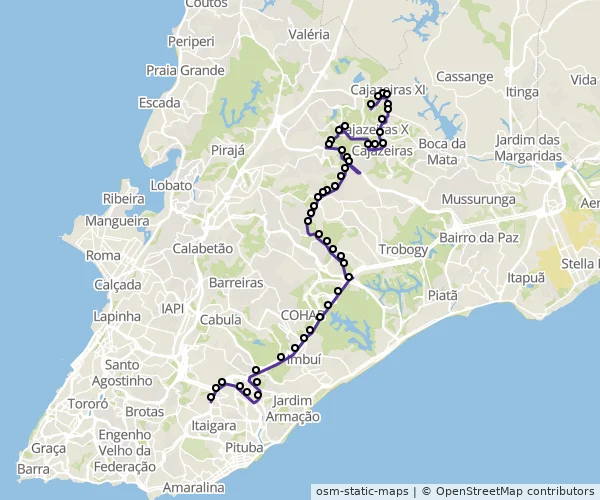Mapa do itinerário da linha