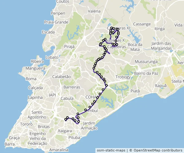 Mapa do itinerário da linha