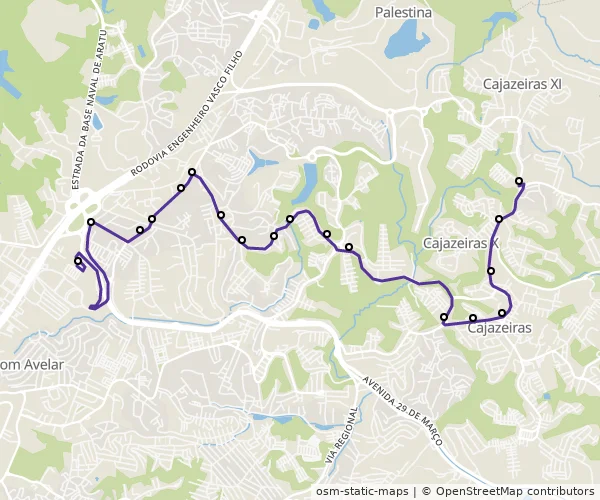 Mapa do itinerário da linha