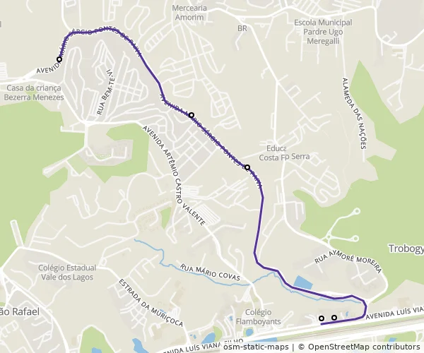 Mapa do itinerário da linha