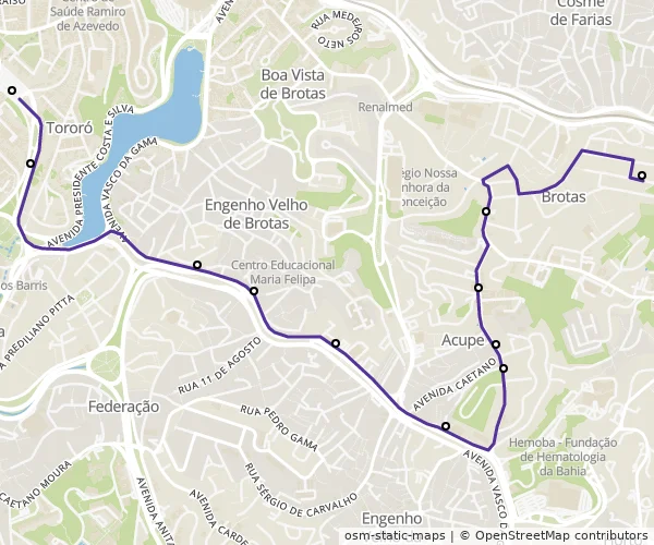 Mapa do itinerário da linha