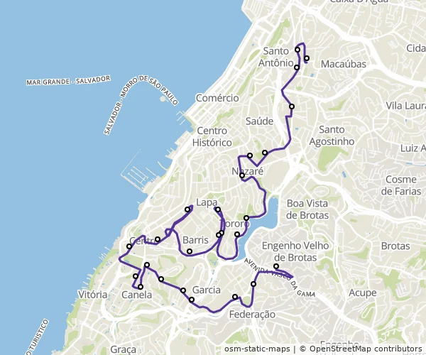Mapa do itinerário da linha