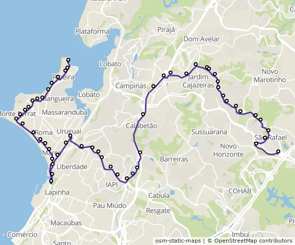 Mapa do itinerário da linha