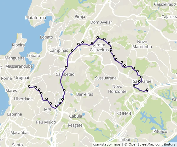 Mapa do itinerário da linha