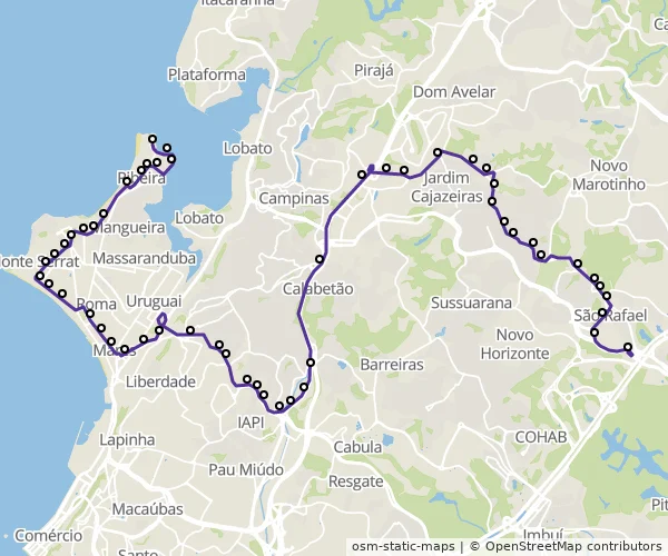 Mapa do itinerário da linha