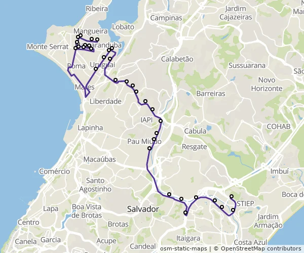 Mapa do itinerário da linha