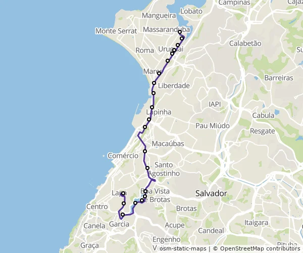 Mapa do itinerário da linha