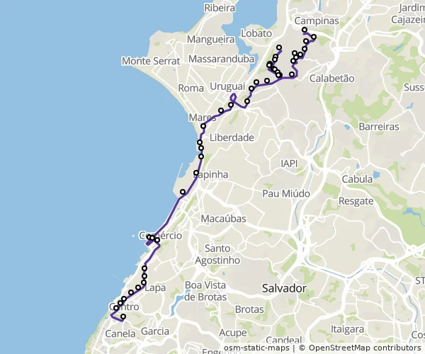 Mapa do itinerário da linha