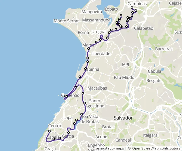 Mapa do itinerário da linha