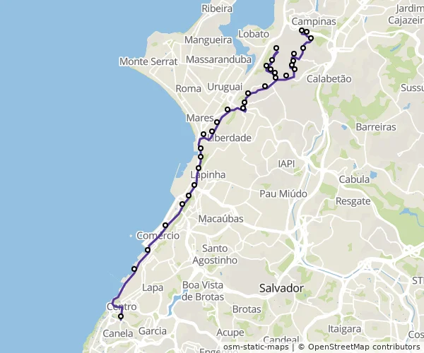 Mapa do itinerário da linha