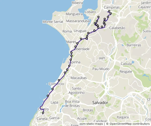Mapa do itinerário da linha