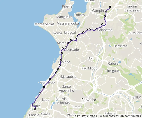 Mapa do itinerário da linha