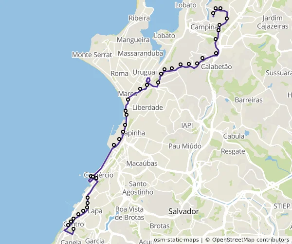 Mapa do itinerário da linha