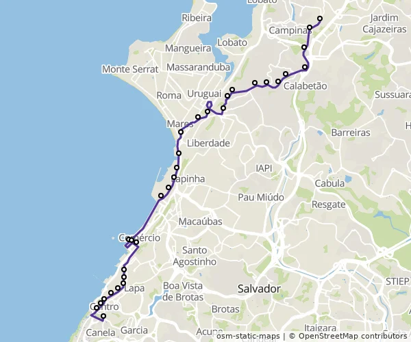 Mapa do itinerário da linha