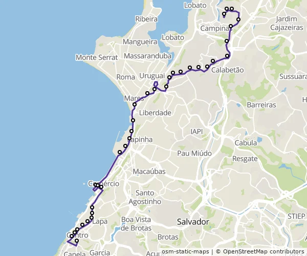 Mapa do itinerário da linha