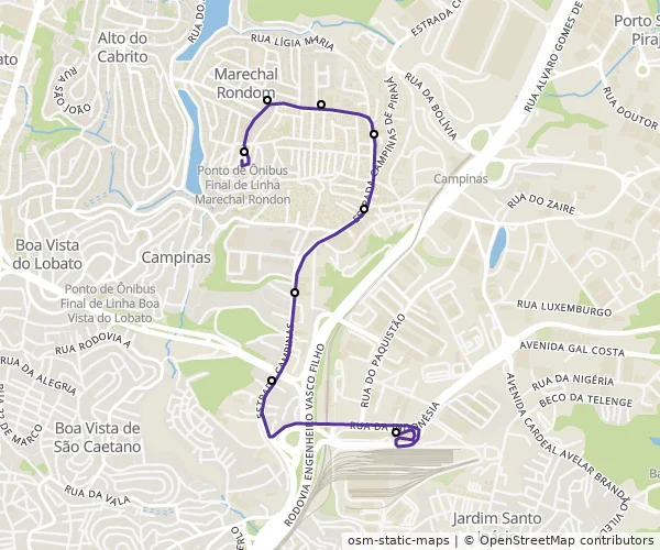 Mapa do itinerário da linha