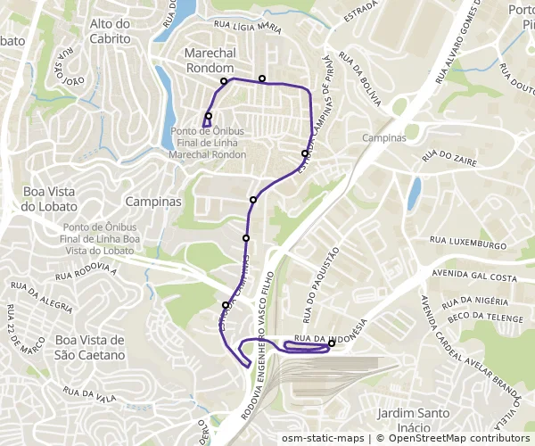 Mapa do itinerário da linha
