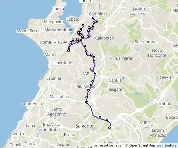 Mapa do itinerário da linha
