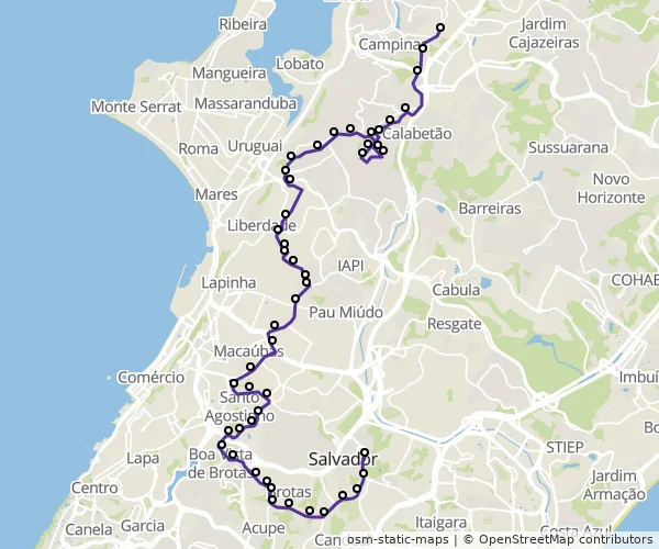 Mapa do itinerário da linha