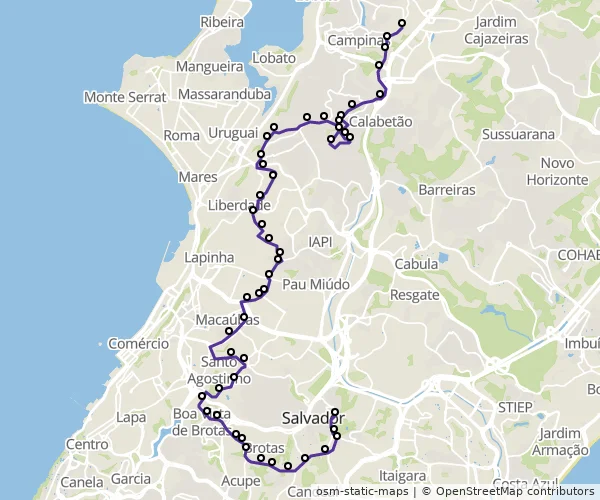 Mapa do itinerário da linha
