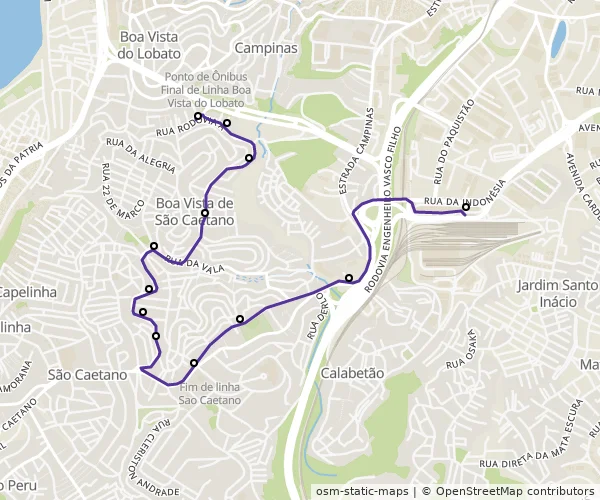Mapa do itinerário da linha