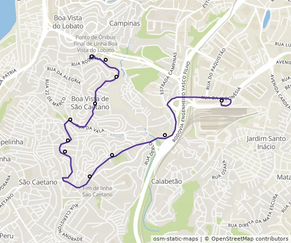 Mapa do itinerário da linha