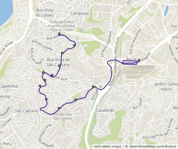 Mapa do itinerário da linha