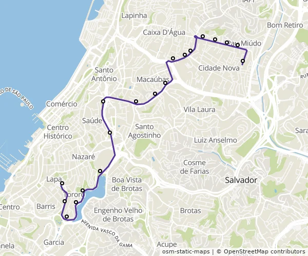 Mapa do itinerário da linha