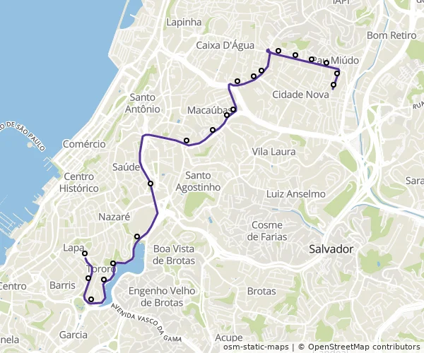 Mapa do itinerário da linha