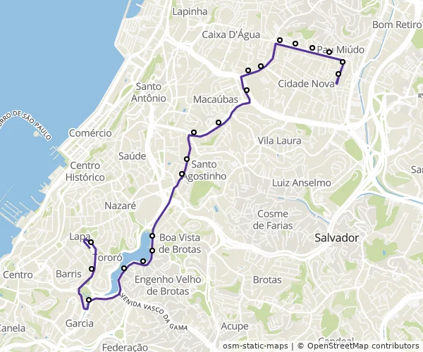Mapa do itinerário da linha