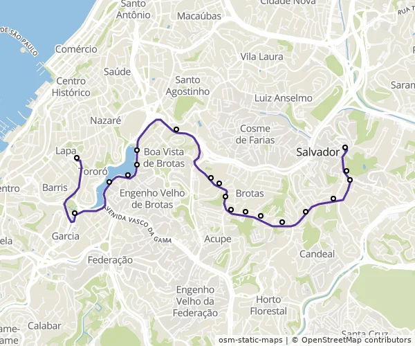 Mapa do itinerário da linha