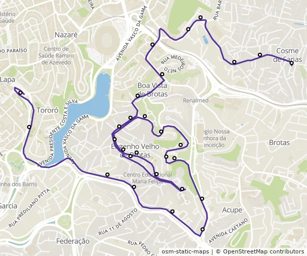 Mapa do itinerário da linha